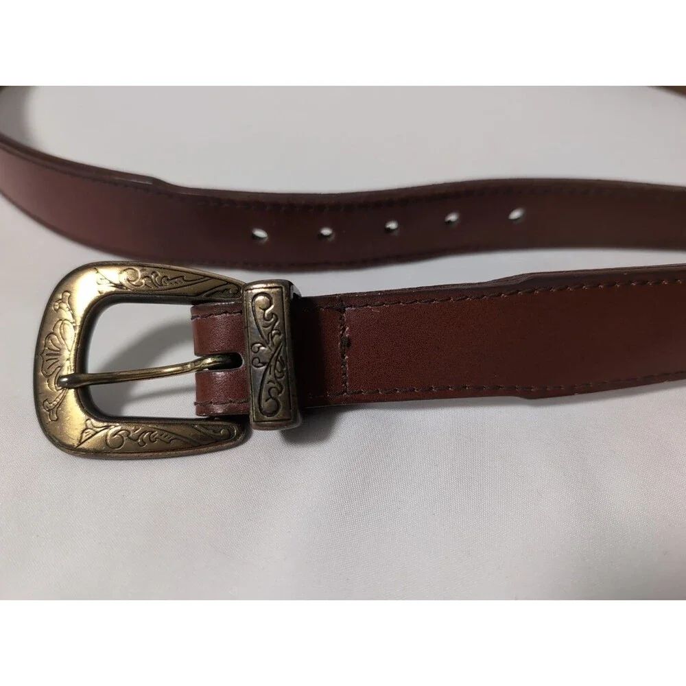 MENS SADDLE LEATHER BELT BRASS TONE BUCKLE  USA SIZE 42